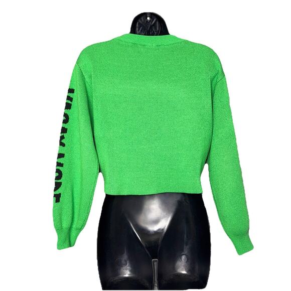 H&M Peanuts Ski Snoopy Women 12 Boxy Crop Jacquard Knit Sweater Green Schultz - Picture 4 of 8